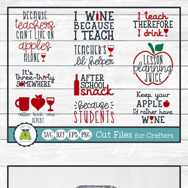 Teachers Drinking Wine Design Bundle, Teacher SVG Cut Files for Crafters