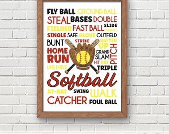 Softball Subway Art Print, Team Sports Decor (Digital Download)