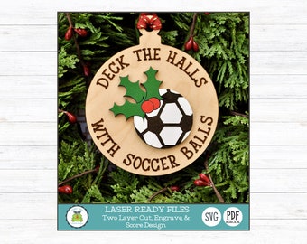 Soccer Christmas Ornament SVG - Glowforge Laser Cut File (Digital Download)
