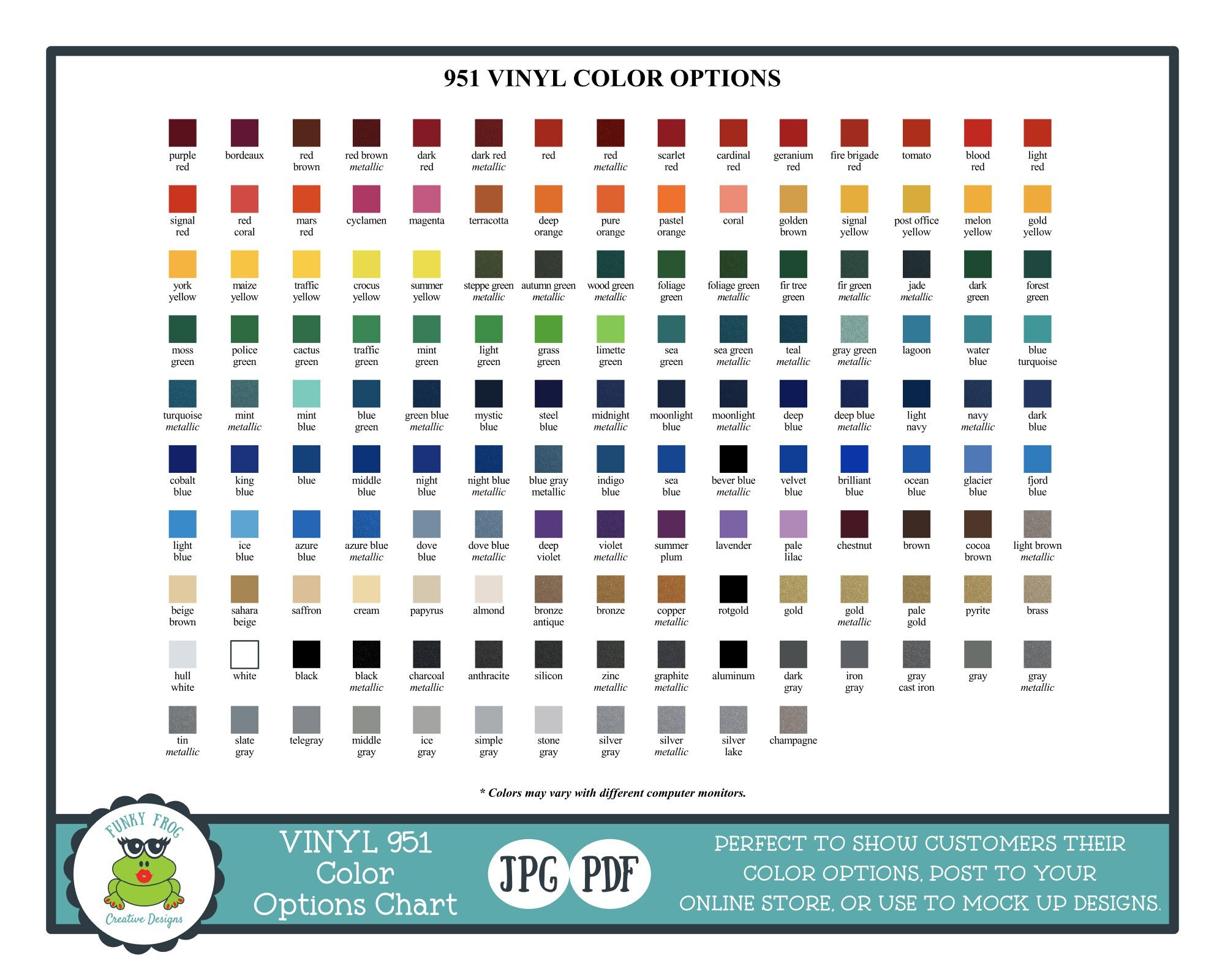 Vinyl Color Options Chart for Store Owners Color Mockups - Etsy Australia