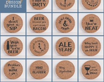 Drinking Puns Coaster SVG Laser Engraving Designs Bundle
