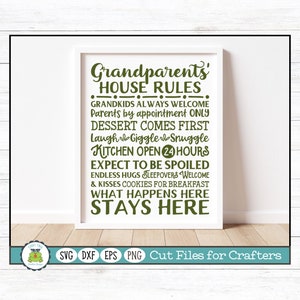 Grandparents' House Rules Subway Art, SVG Cut File for Crafters, PNG Printable Wall Art