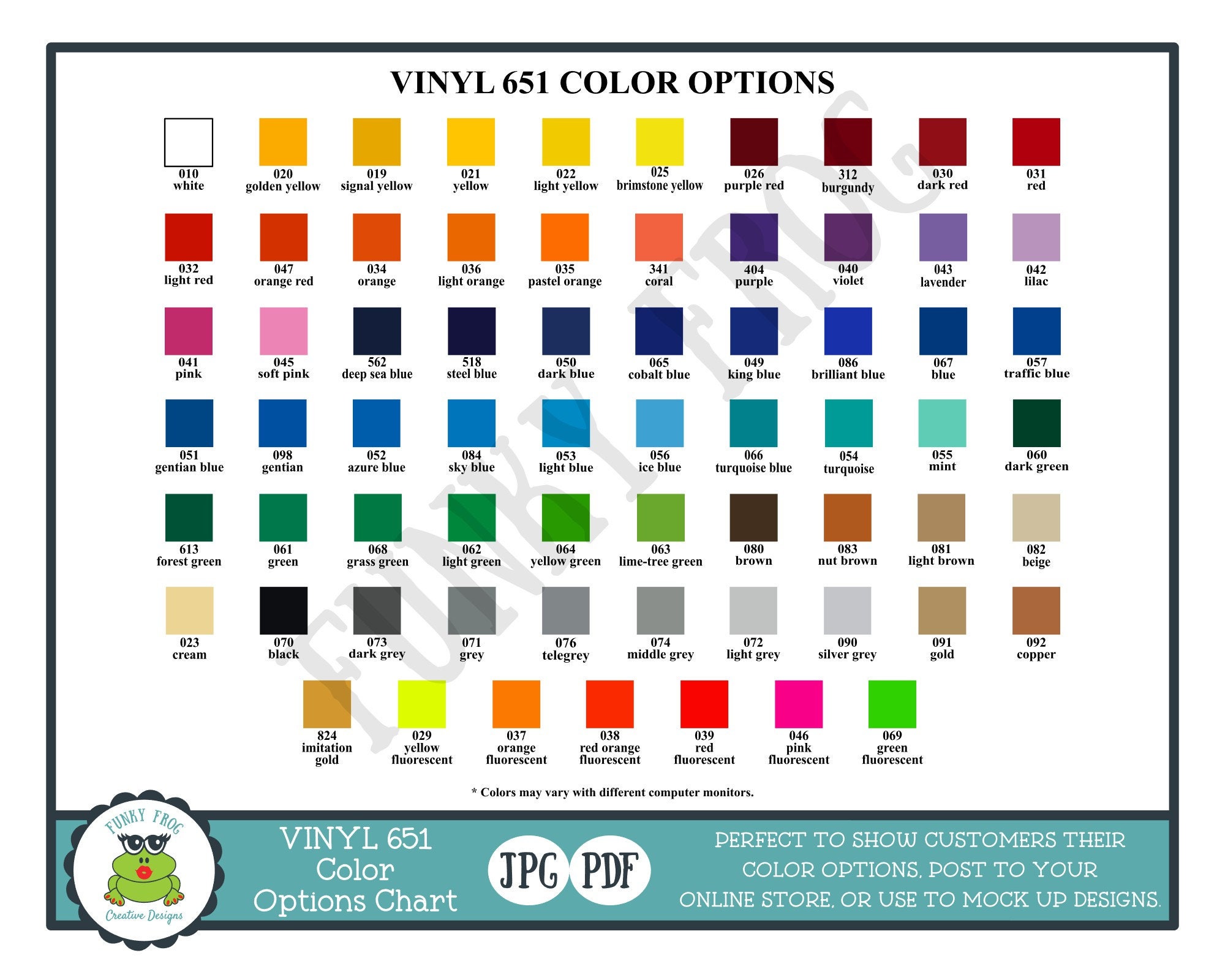 Editable Oracal 651 Vinyl Color Chart, Canva Template for Cricut silhouette  Business, Downloadable, Printable