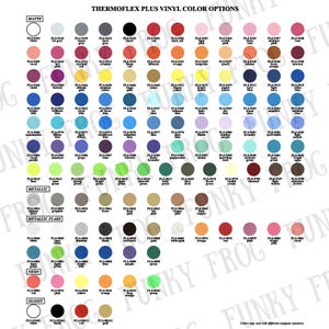 Heat Transfer Vinyl Color Options Chart, EasyWeed Siser HTV, Glitter HTV, Thermoflex Plus image 5