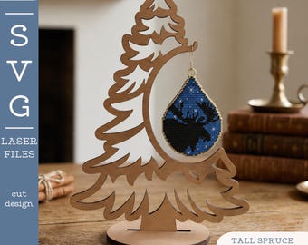 Tall Spruce Tree Ornament Display SVG | Laser Cut Ornament Stand | Ornament Holder SVG | Keepsake Display Stand