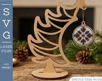 Spruce Tree with Star Ornament Display SVG | Laser Cut Ornament Stand | Ornament Holder SVG | Keepsake Display Stand