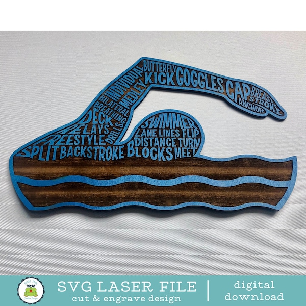 Swim Word Art Laser Ready File | Swimming Art | SVG Vector File for Laser Crafting | Glowforge File