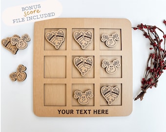 SVG Winter Tic Tac Toe Board with Mittens & Reindeer Game Pieces Laser Ready File | Cut and Engrave Vector File for Lasers