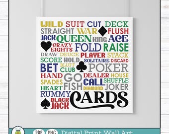 PRINTABLE Cards Subway Art, PDF, PNG Printable Wall Art, Game Room Art
