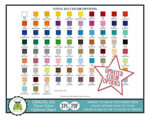 Vinyl Color Options Chart for Store Owners, Color Mockups, Oracal  