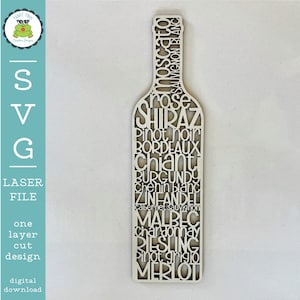 SVG Wine Word Art Laser Ready File | Wine Bottle Sign | SVG Vector File for Laser Crafting | Glowforge File