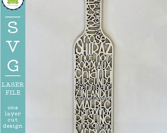 SVG Wine Word Art Laser Ready File | Wine Bottle Sign | SVG Vector File for Laser Crafting | Glowforge File