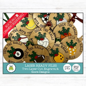 Deck the Halls with Sports Balls SVG Laser Ready Ornament Design Bundle - Christmas SVG Cut Files