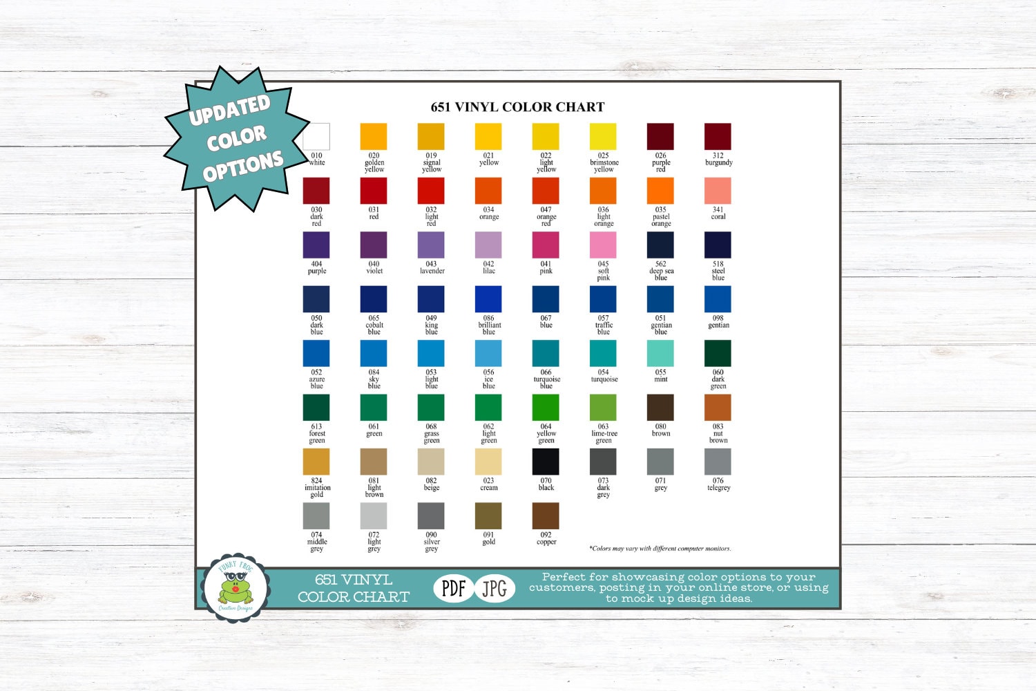 Vinyl Color Options Chart for Store Owners, Color Mockups, Oracal 631 ...