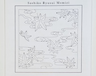 Olympus sashiko pre-printed wash-away pattern sampler - "Floating maple leaves" on navy