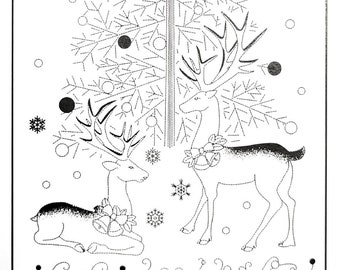 Sashiko pre-printed wash-away pattern sampler panel - NEW Woodland Christmas with silver accents HM-41