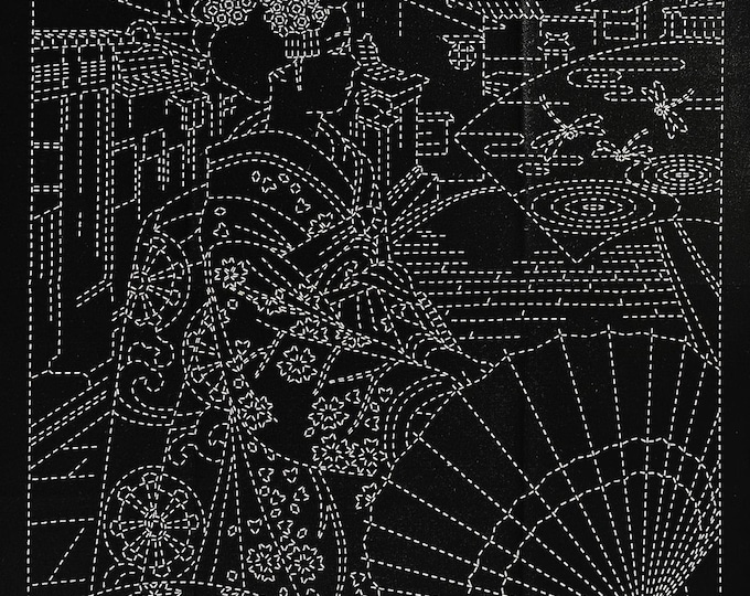 Featured listing image: New for 2026- Wagara sashiko pre-printed wash-away panel - Maiko - san in Navy, Black, Raspberry red or Beige hue