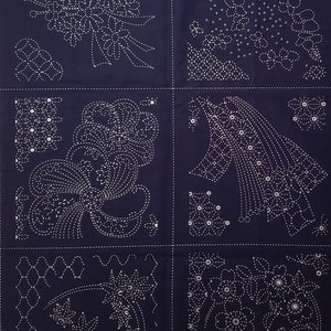 Dark indigo navy pre-printed wash-away sashiko fabric - Asanoha