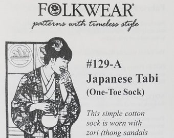 Folkwear sewing pattern #129-A Japanese Tabi - Women's size shoe 4 - 10.5