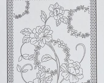 New for 2025 - Peonies HM-53 Sashiko pre-printed wash-away pattern sampler panel - navy or off-white cream