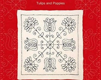 Tulip Sashiko World sashiko sampler kit - Hungary "Tulips and Poppies" kit