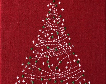 BeBe Bold sashiko pre-printed wash-away panel - Christmas tree on Azumino-momen