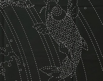 New for 2026- Wagara sashiko pre-printed wash-away panel - Splashing Spirits koi and waterfall