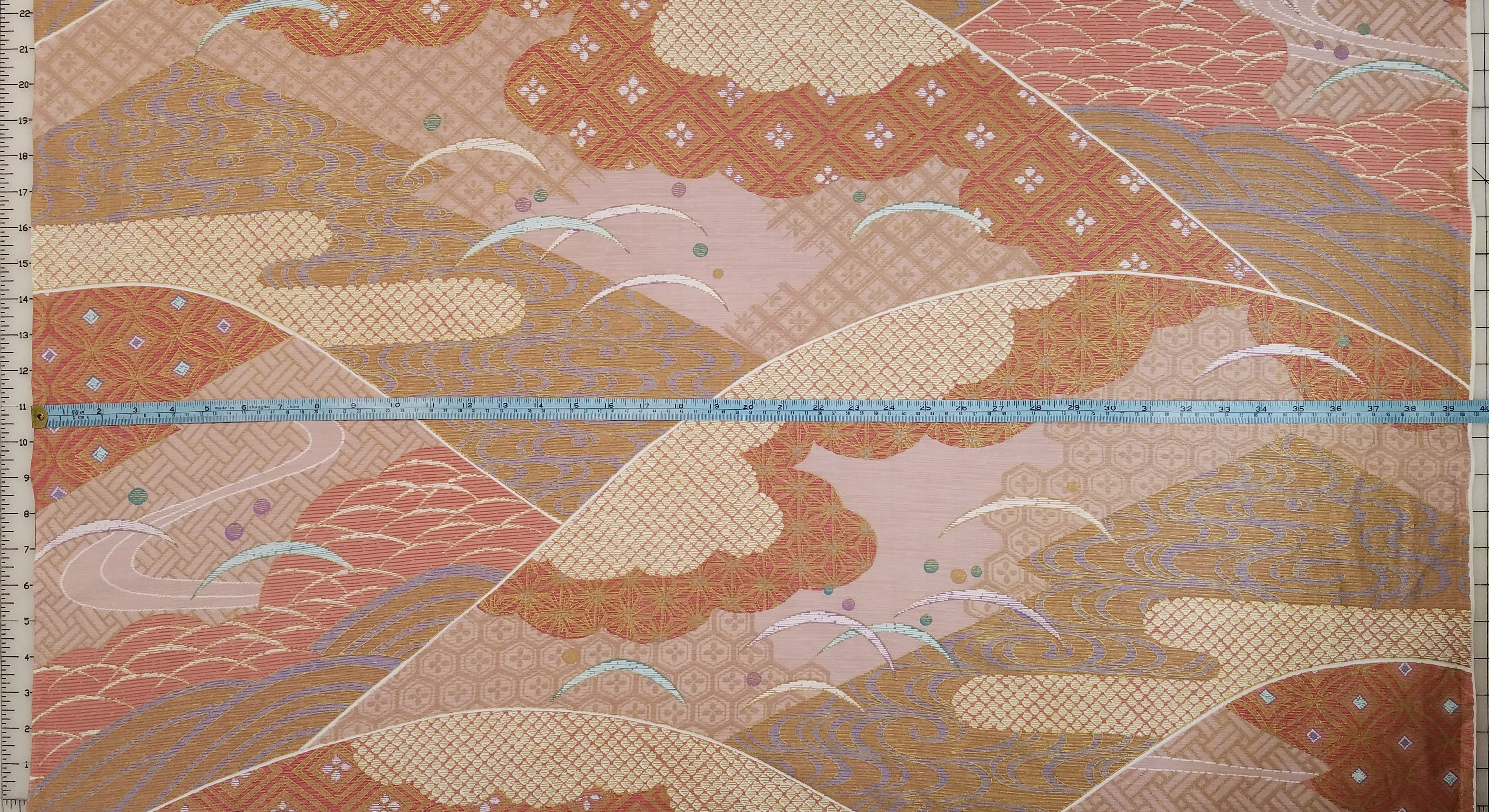 Japanese cotton quilting fabric with traditional motif and gold accents 69 inches ( cm)