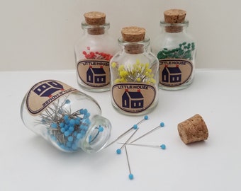 Little House Japan glass head pins in glass jar