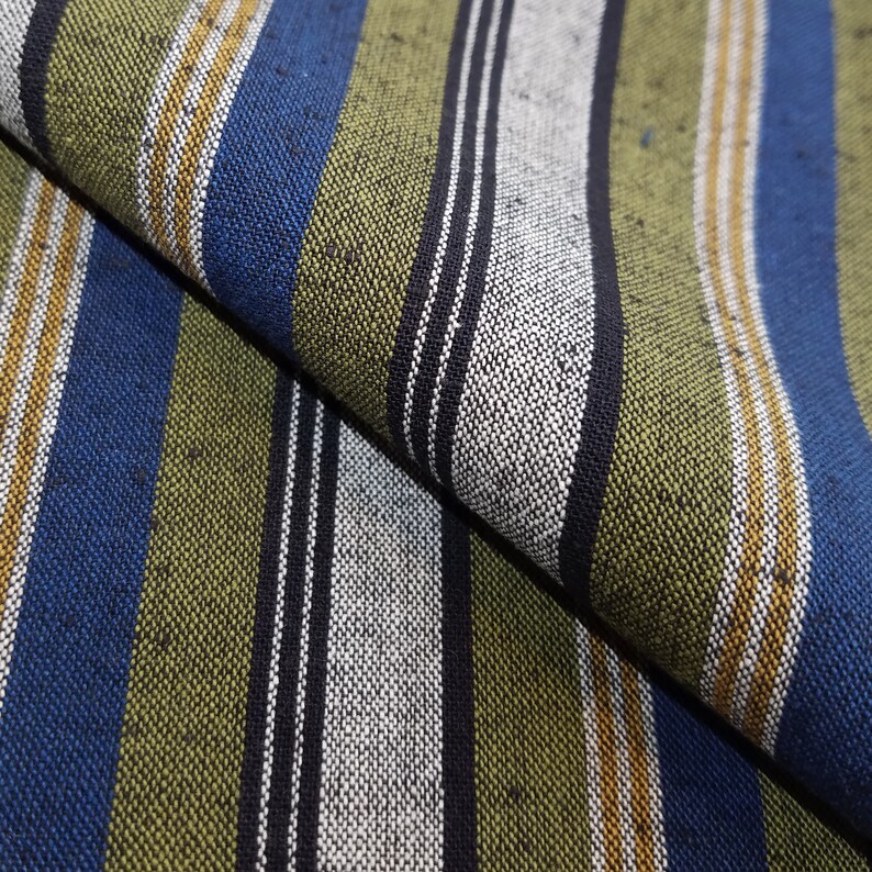 Olympus kofu shima momen yarn dyed shot cotton fabric blue and green stripes