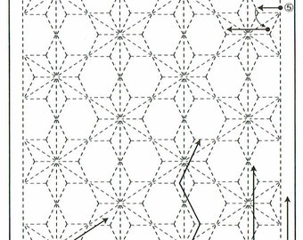 Olympus sashiko pre-printed wash-away pattern sampler - "Tobi-Asa-no-ha" hemp leaf on navy indigo cotton