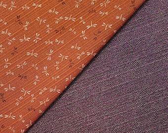 Sevenberry Japan reversible double sided dragonfly and wave dobby cotton in plum and burnt orange