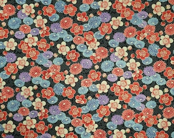 Sevenberry Japan kiku Collection - black kiku mum and ume plum blossom floral cotton fabric