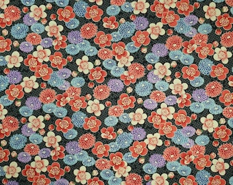 New Sevenberry Japan kiku Collection - black kiku mum and ume plum blossom floral cotton fabric