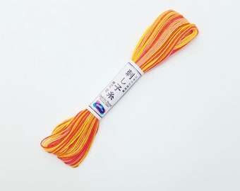Sashiko thread - Variegated Pink - Yellow - Orange color #75 - 20 meter skein