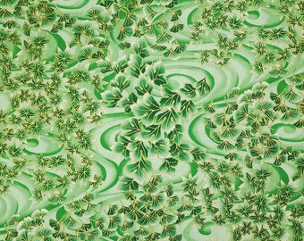 Tsuru by P & B Textiles - Green swirling leaves with metallic gold accents