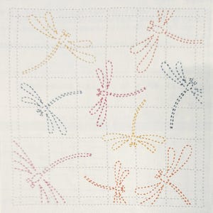 Olympus hana-fukin sashiko pre-printed wash-away pattern sampler cloth or *New* kit- "Akane Tombo" dragonflies