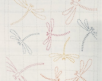 Olympus hana-fukin sashiko pre-printed wash-away pattern sampler cloth or *New* kit- "Akane Tombo" dragonflies
