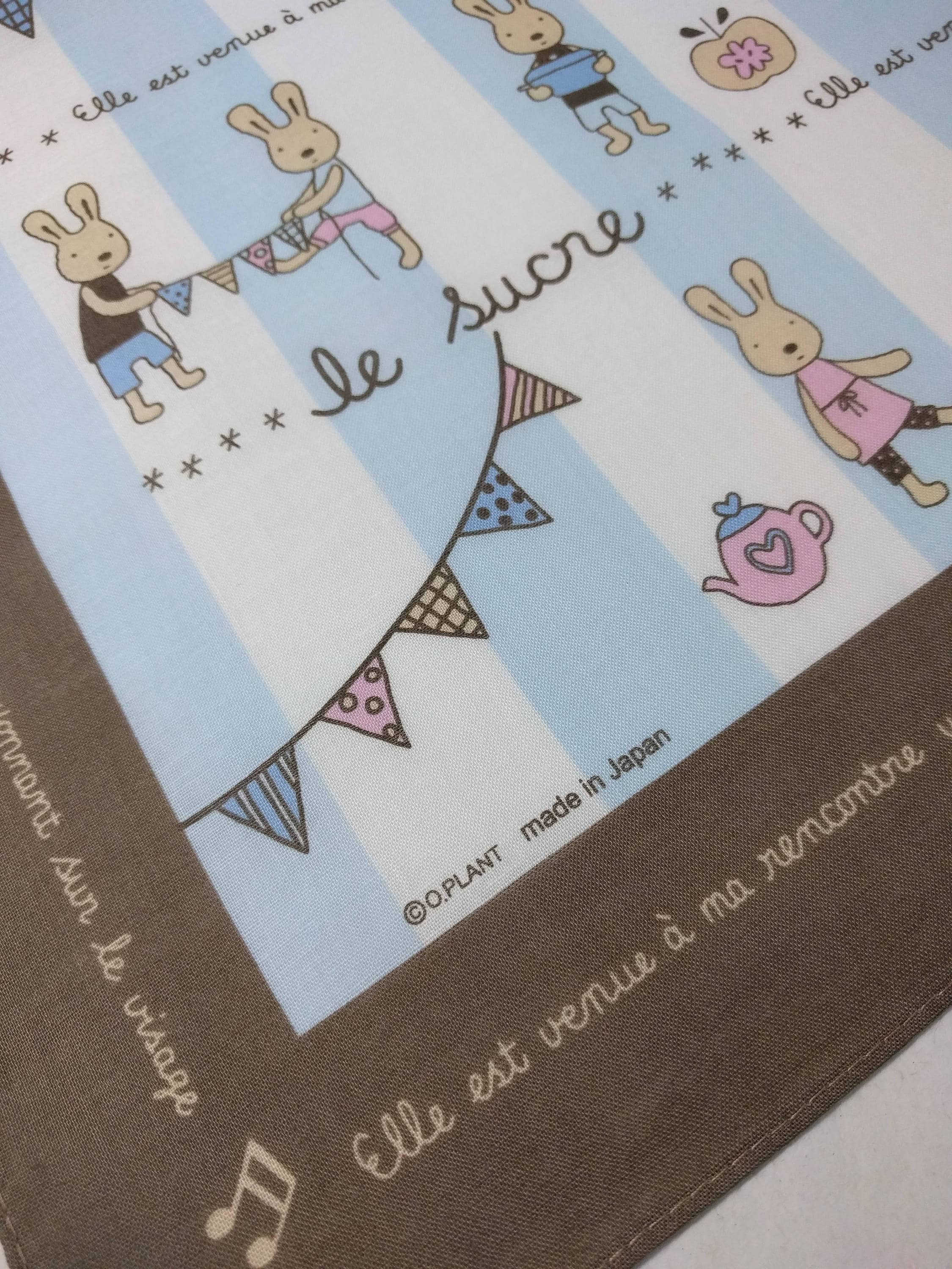 Japanese cotton tenugui hand towel cloth le sucre bunny rabbit blue