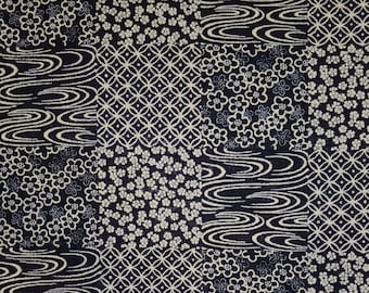 Sevenberry Japan cotton canvas fabric - Patchwork on navy indigo blue
