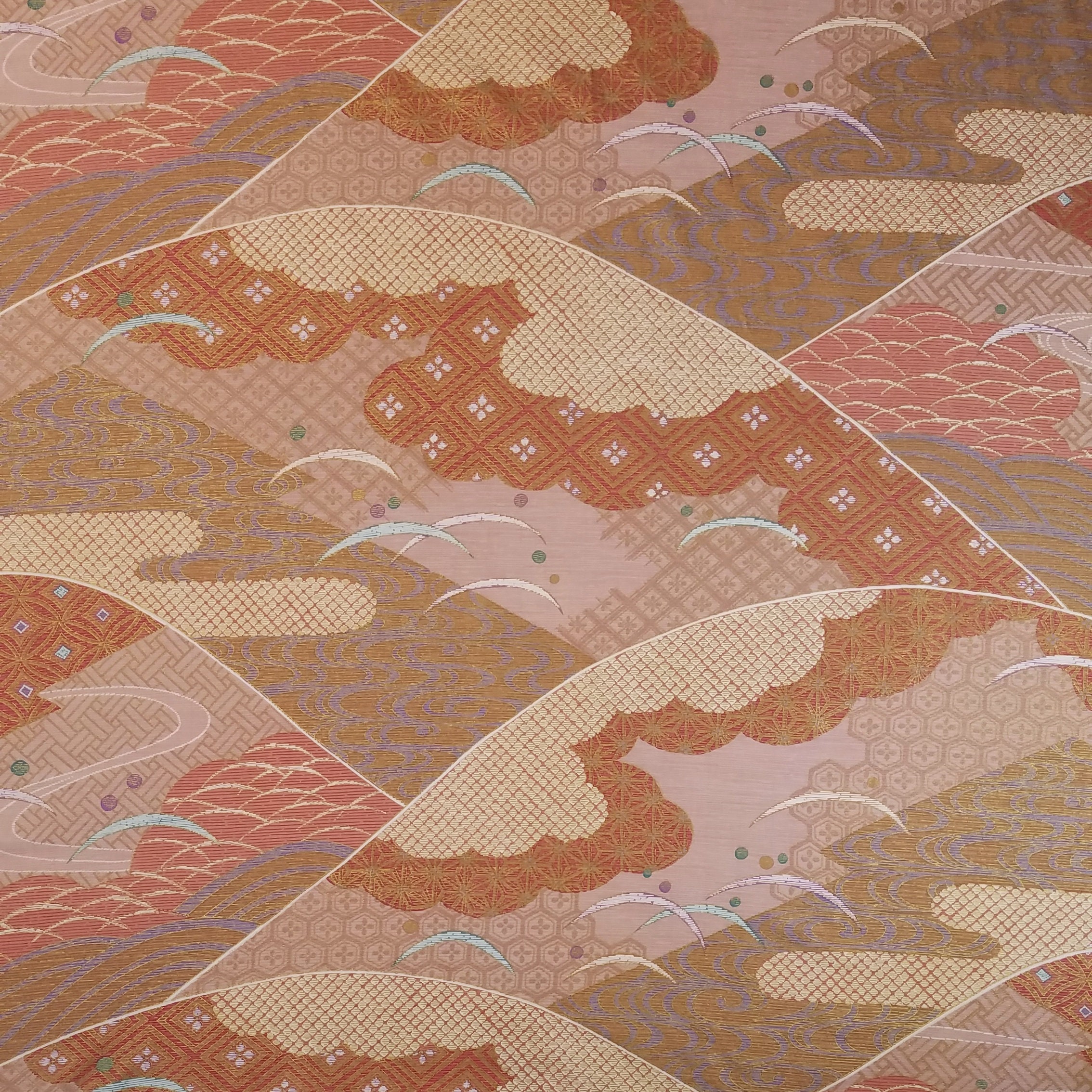 Japanese cotton quilting fabric with traditional motif and gold accents