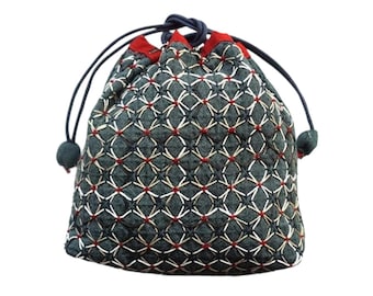 QH Textiles kuguri-sashi woven sashiko drawstring bag kit with blue yarn dyed cotton