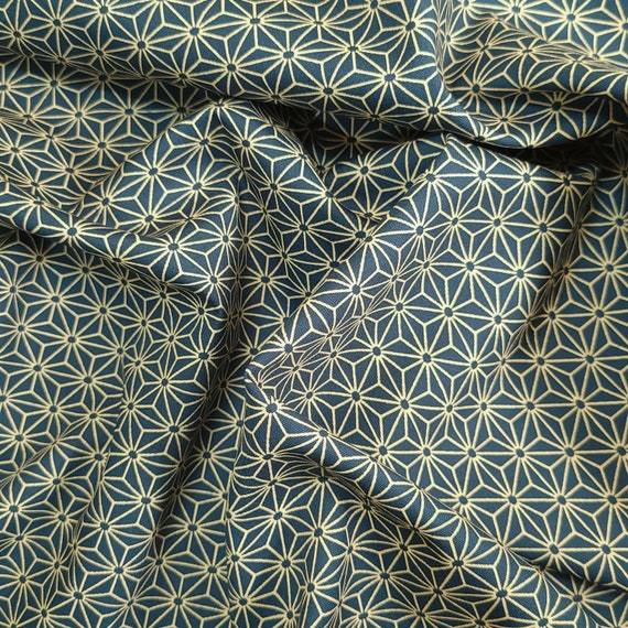 Yamaoka Japan Blue Green Hemp Leaf Asanoha Pattern Cotton Fabric