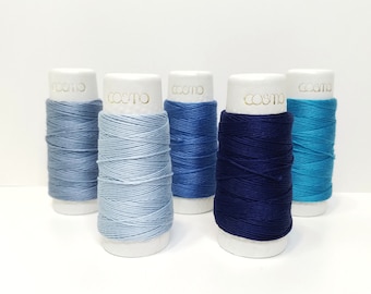 Lecien Cosmo Hidamari sashiko thread - Blue toned solid colors - 30 meter skein