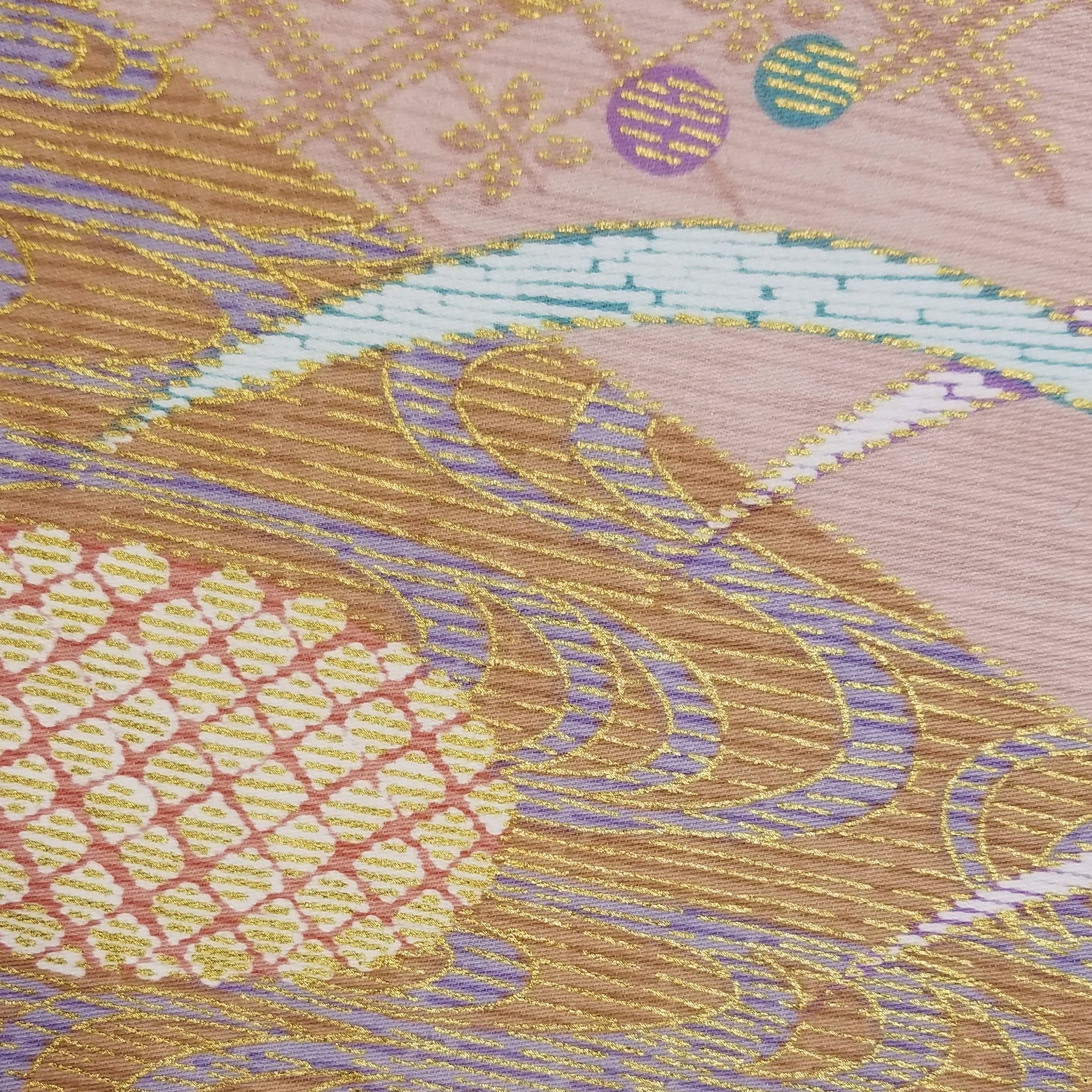 Japanese cotton quilting fabric with traditional motif and gold accents 69 inches ( cm)