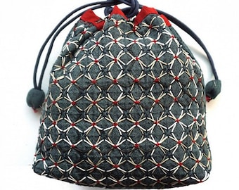 QH Textiles kuguri-sashi woven sashiko drawstring bag kit with blue yarn dyed cotton