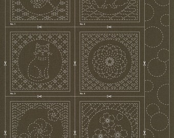 QH Textiles sashiko pre-printed wash-away sampler - Part 4 coaster set on brick or slate