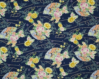 Sevenberry Japan kiku Collection - Navy Fan and Floral cotton fabric
