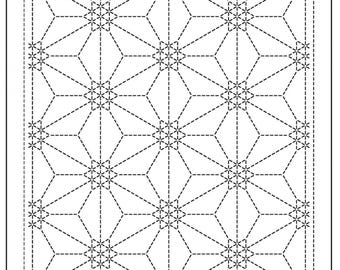 New Pattern!! Olympus sashiko pre-printed wash-away pattern sampler  - Rokkaku-Kamon design on white or navy indigo cotton