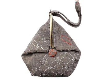 NEW QH Textiles sashiko slide clasp purse kit with brown yarn dyed cotton